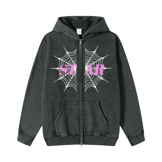 Happier Than Ever Black Acid Washed Zip Fleece  Hoodie